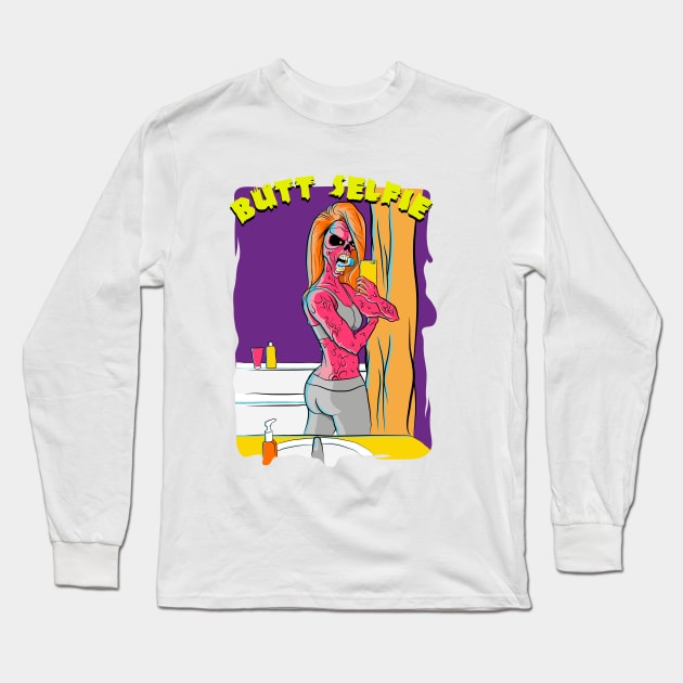 Butt Selfie Zombie Long Sleeve T-Shirt by kreasimalam